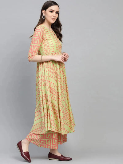 Green Printed Cotton Kurta Set - Libas