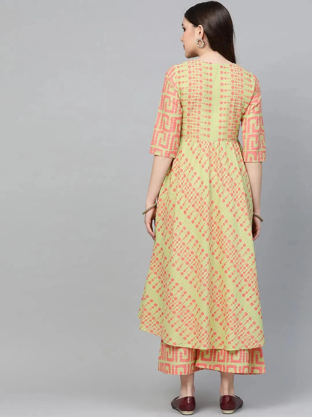 Green Printed Cotton Kurta Set - Libas