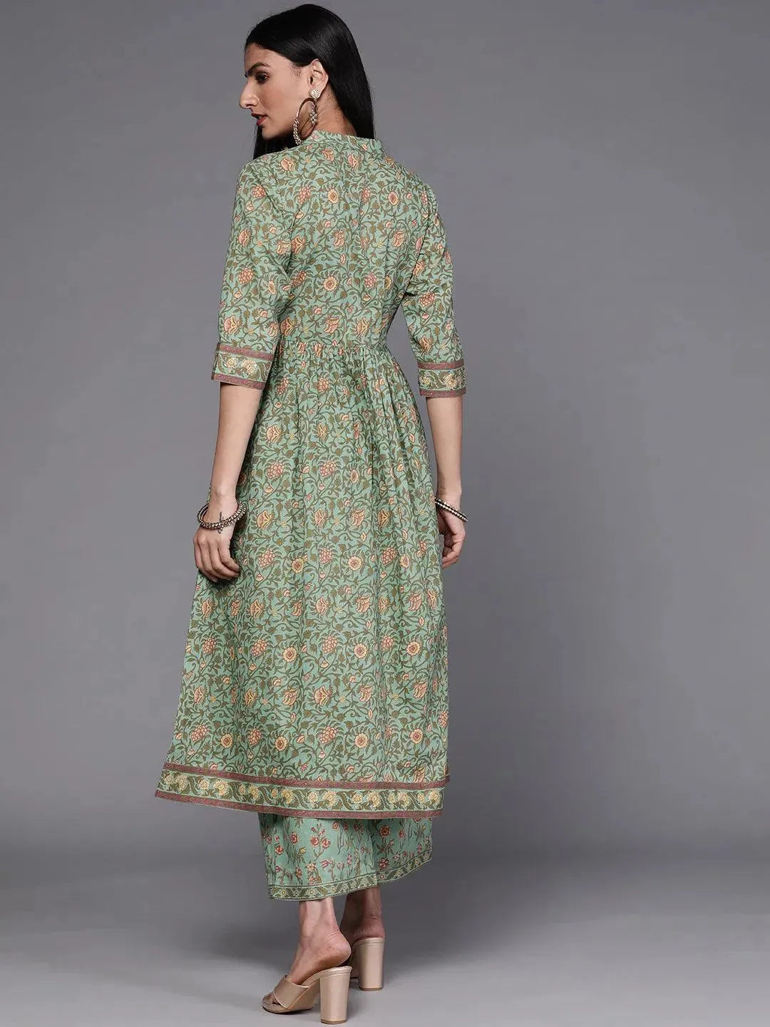 Green Printed Cotton Kurta Set - Libas