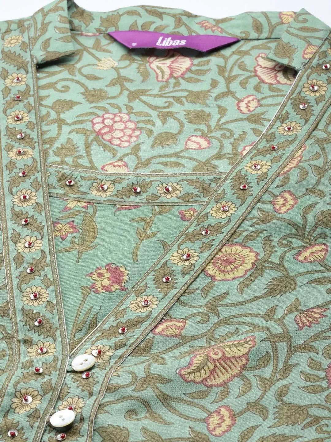 

Buy Green Printed Cotton Kurta Set - 33198O-XXL | Libas Ethnic Wear Online