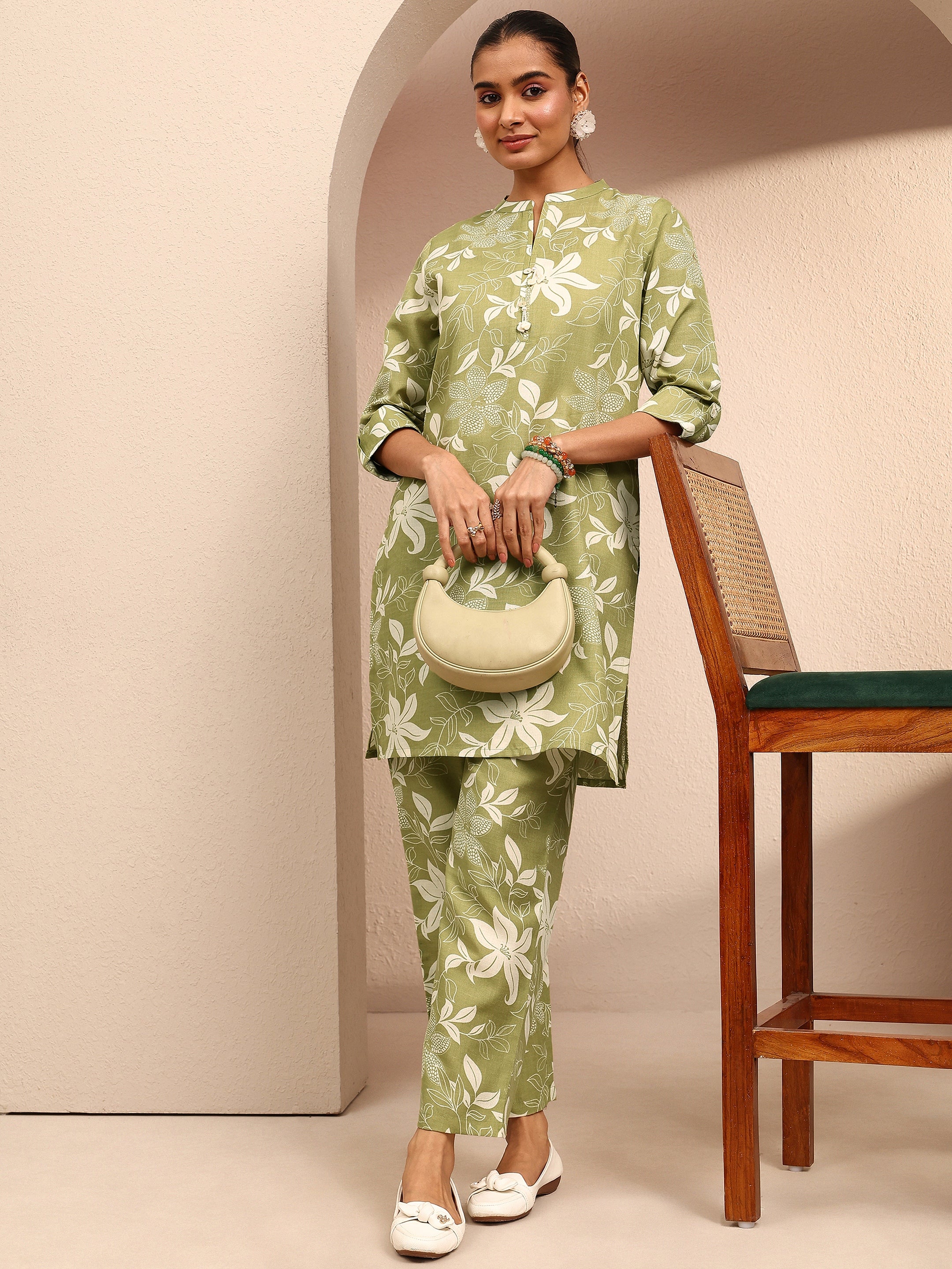 libas Green Printed Cotton Blend Co-Ord Set-picture-24