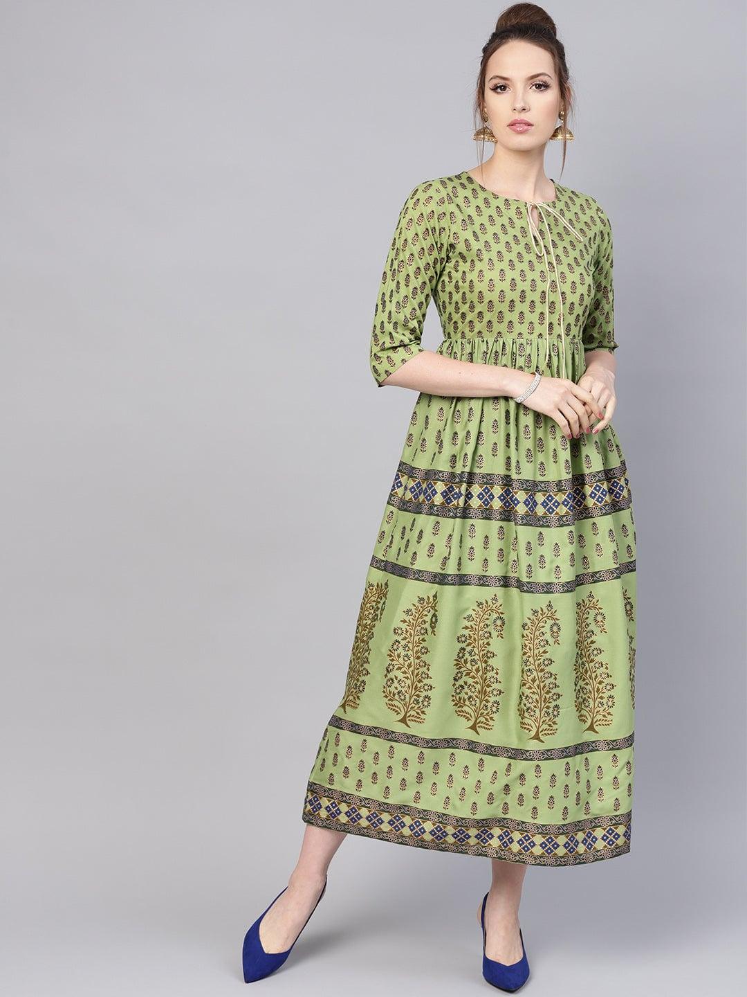Green Printed Cotton Dress