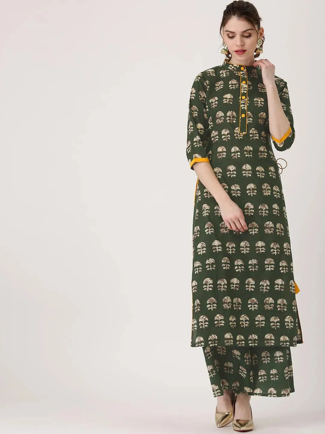 Green Printed Cotton Kurta - Libas