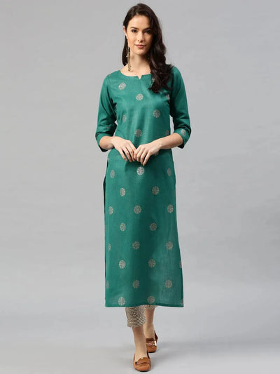 Green Printed Cotton Kurta - Libas