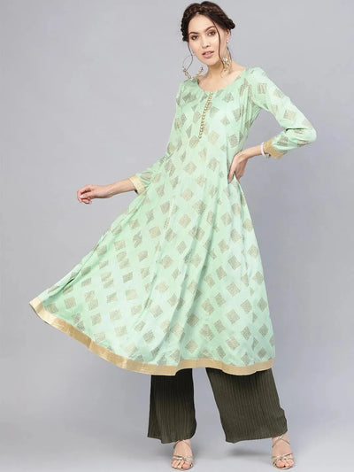 Green Printed Cotton Kurta - Libas