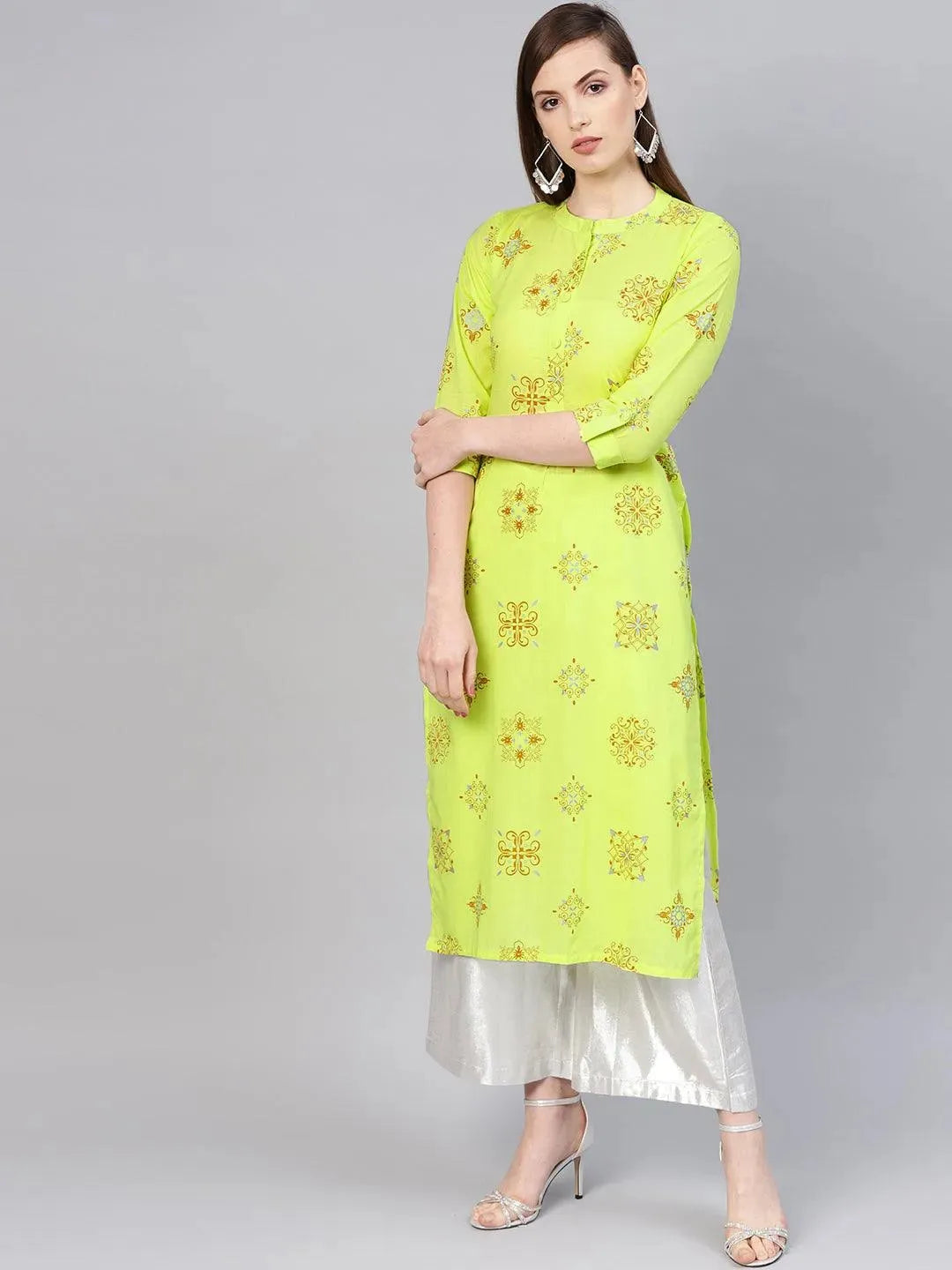 Green Printed Cotton Kurta - Libas