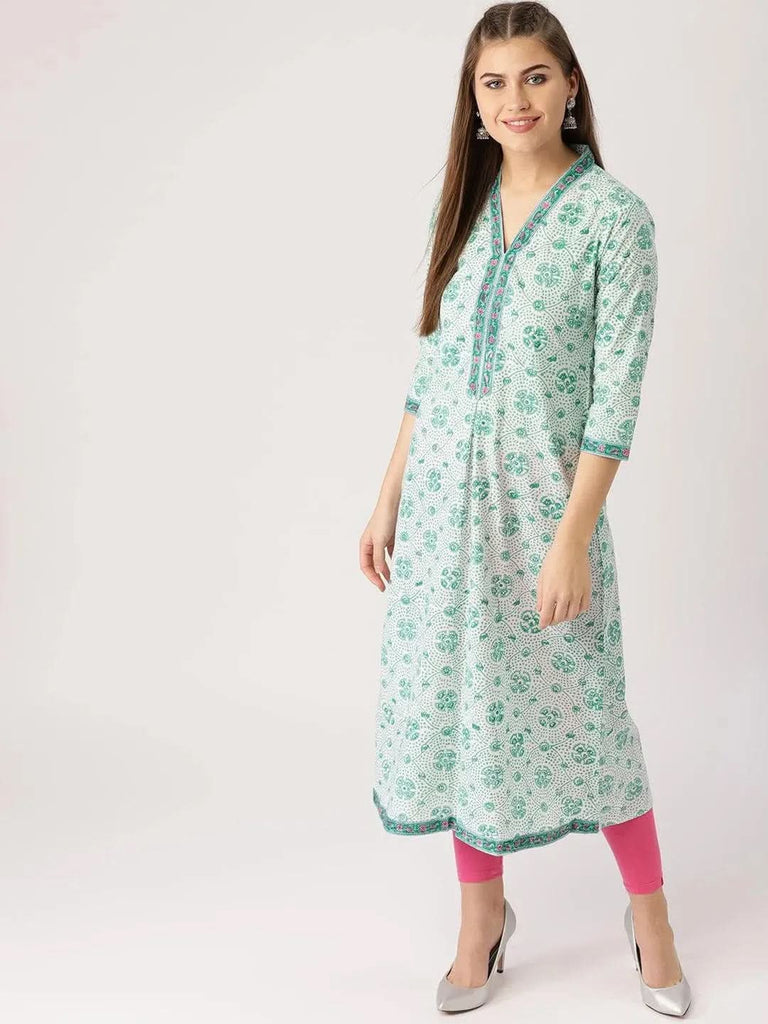 Libas Green Printed Cotton Kurta