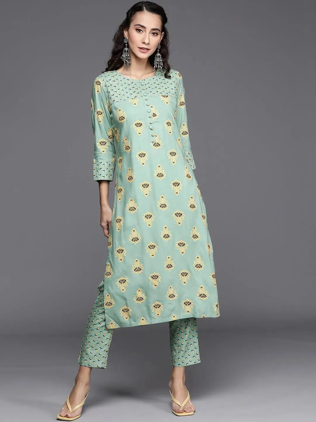 Green Printed Cotton Kurta - Libas