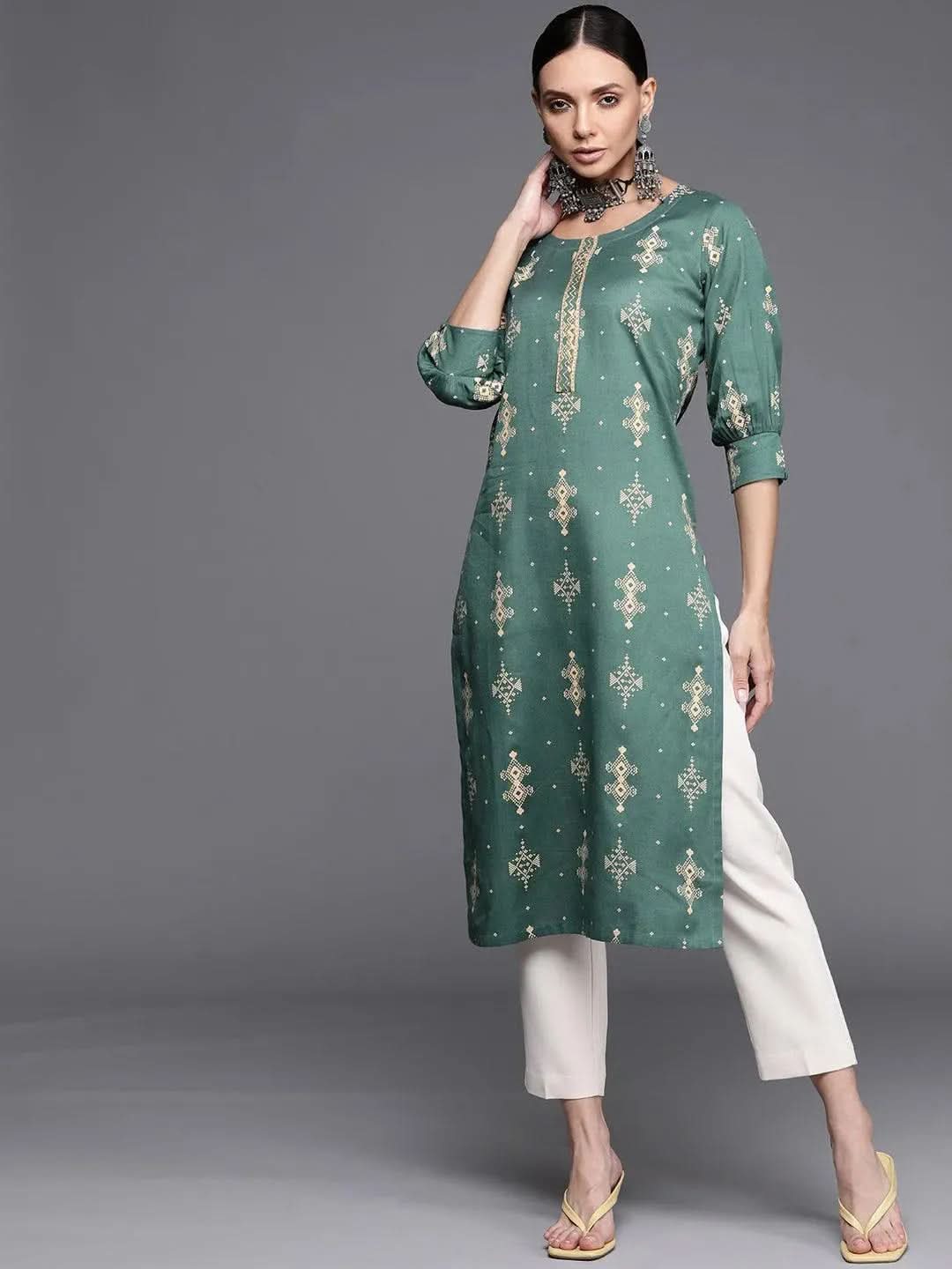 

Buy Green Printed Cotton Kurta - 22172F-XS | Libas Ethnic Wear Online