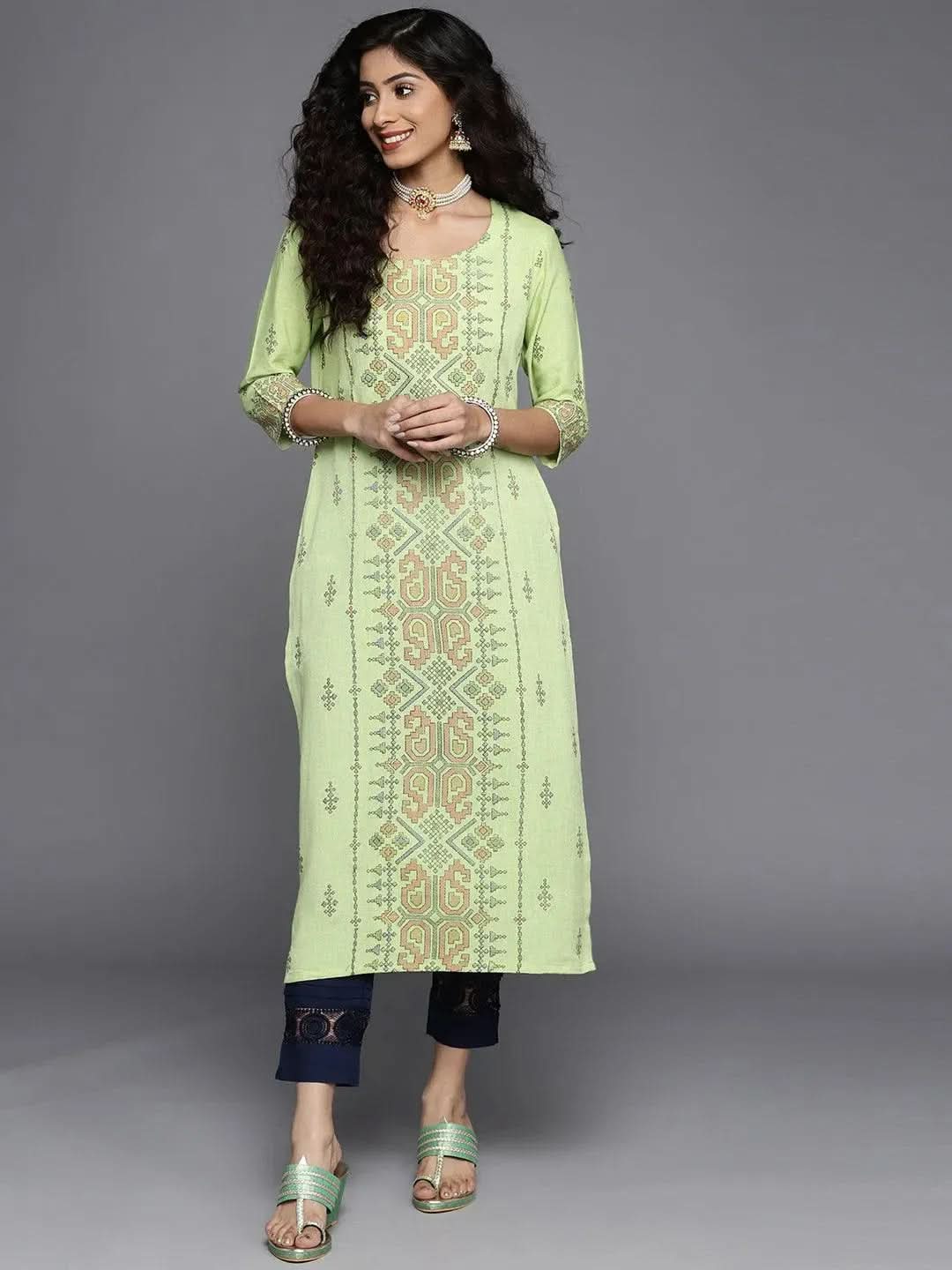 

Green Printed Cotton Kurta