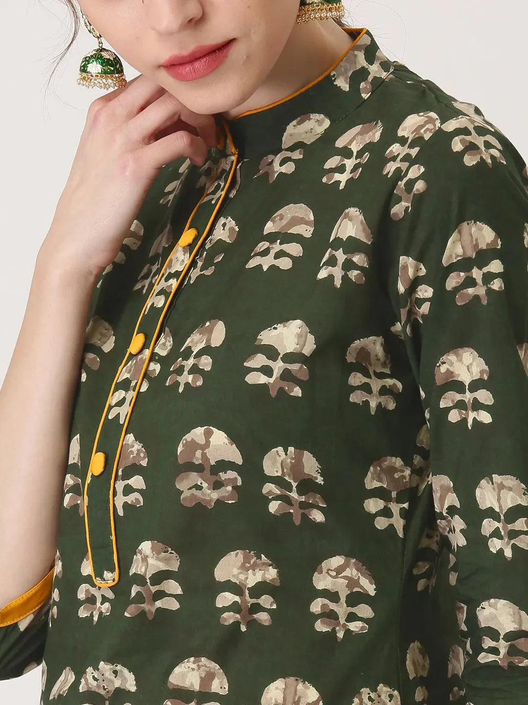 Green Printed Cotton Kurta - Libas 