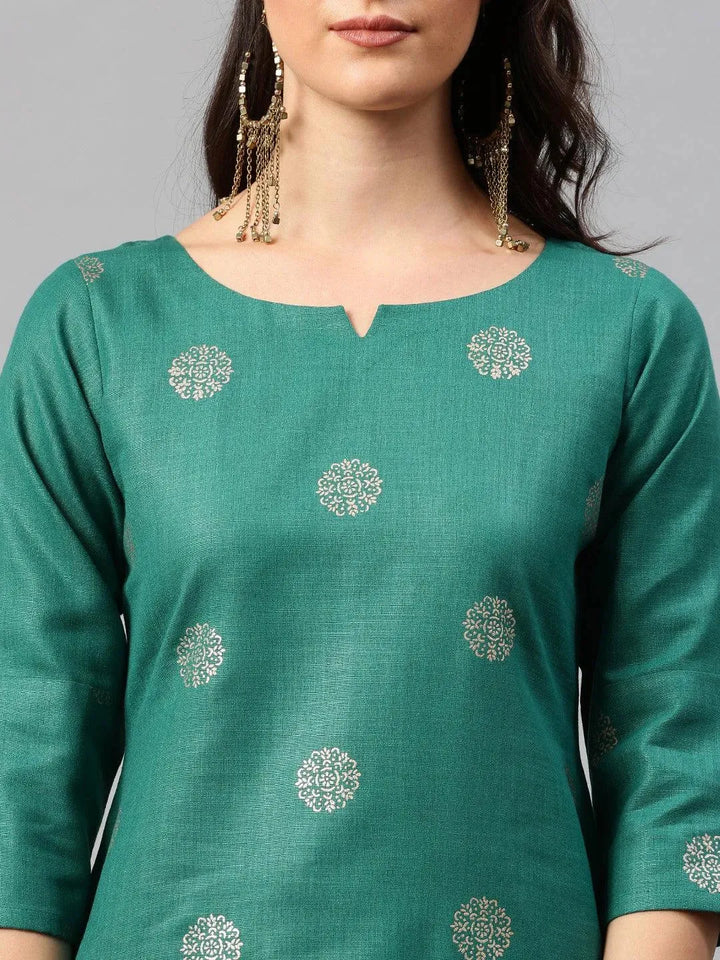 Green Printed Cotton Kurta - Libas