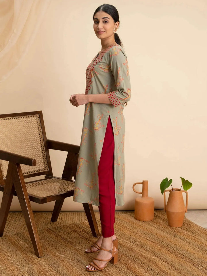 Green Printed Cotton Kurta - Libas