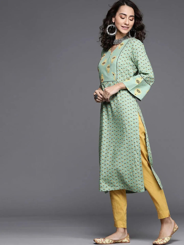 Green Printed Cotton Kurta - Libas