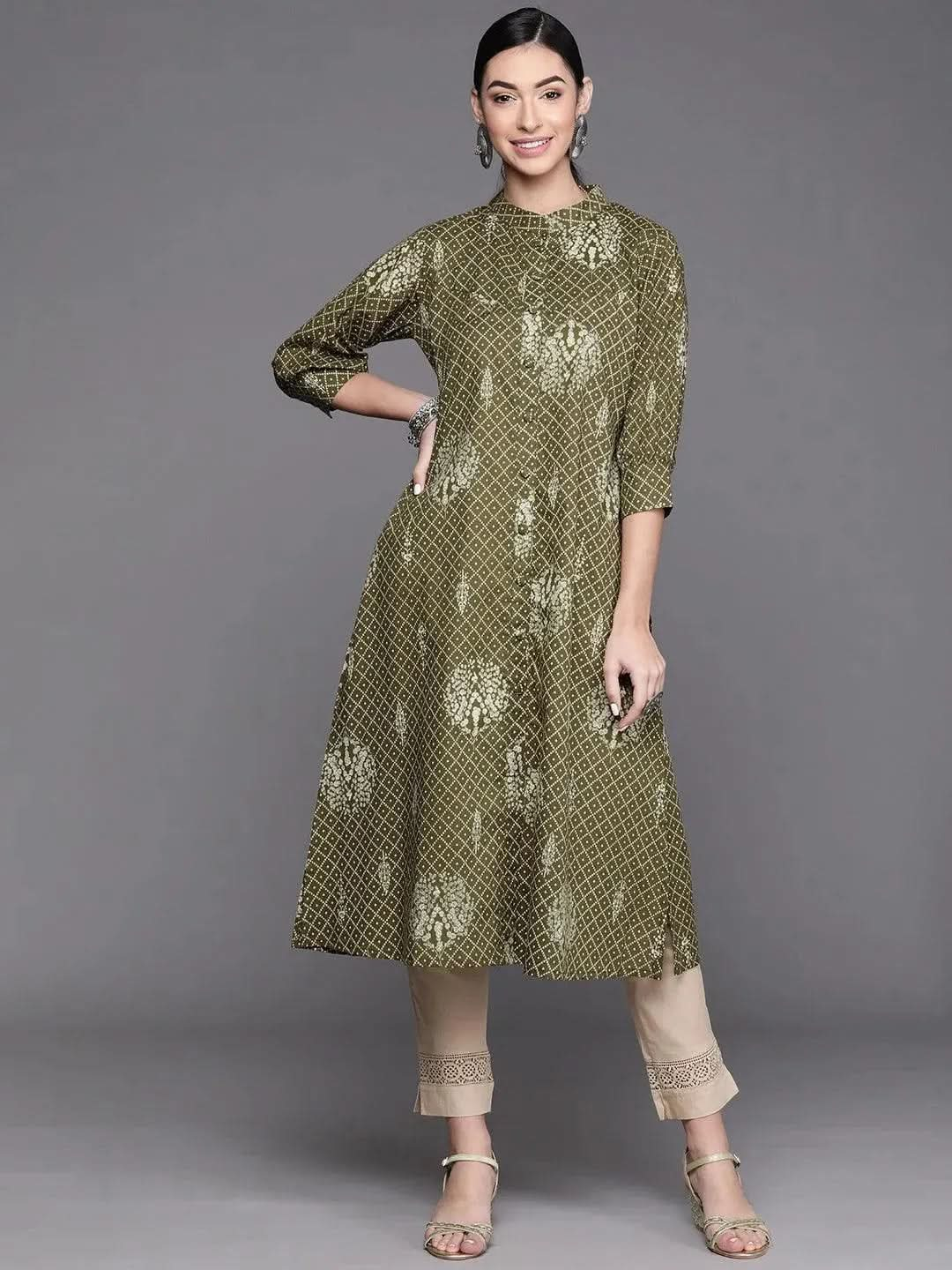 Green Printed Cotton Kurta - Libas