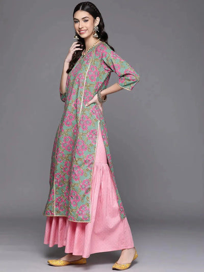 Green Printed Cotton Kurta - Libas