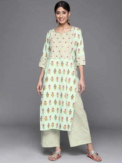 Green Printed Cotton Kurta - Libas