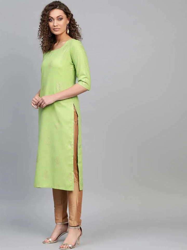 Green Printed Cotton Kurta - Libas