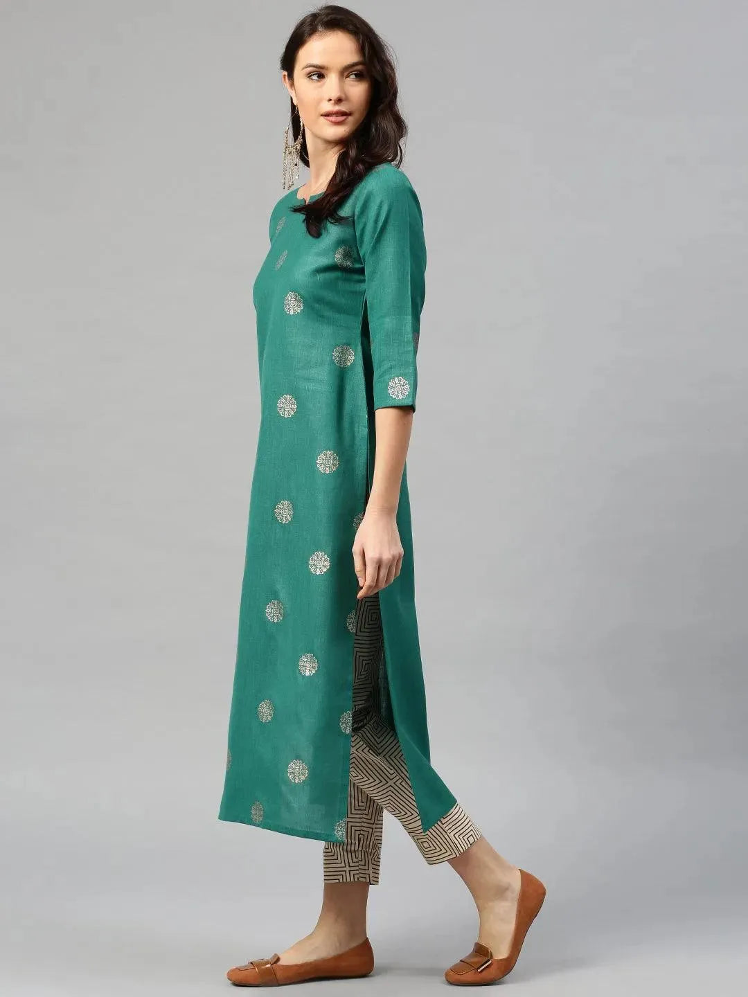 Green Printed Cotton Kurta - Libas 