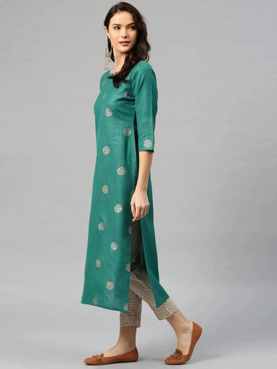 Green Printed Cotton Kurta - Libas