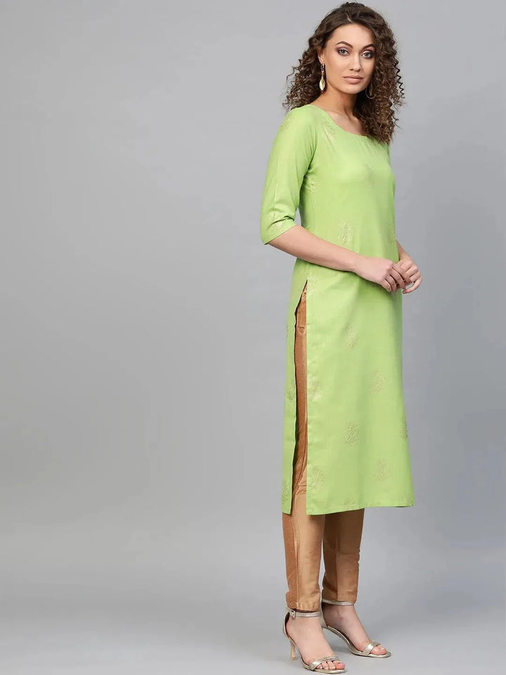 Green Printed Cotton Kurta - Libas
