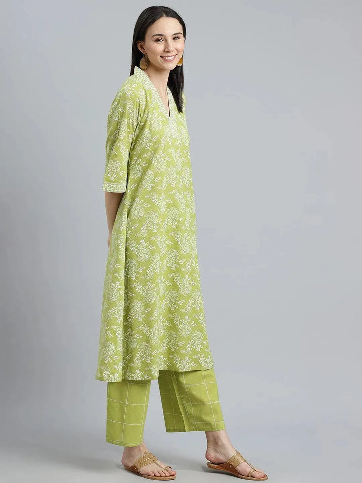 Green Printed Cotton Kurta - Libas
