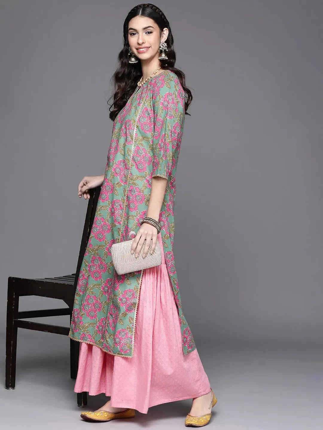 Green Printed Cotton Kurta - Libas