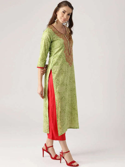 Green Printed Cotton Kurta - Libas