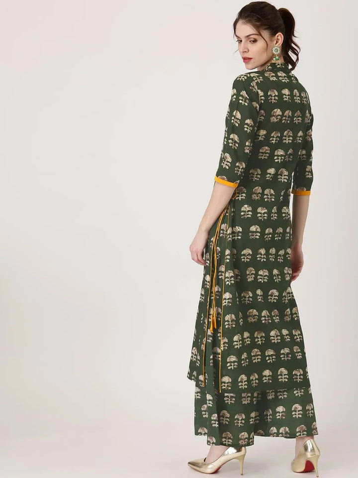 Green Printed Cotton Kurta - Libas