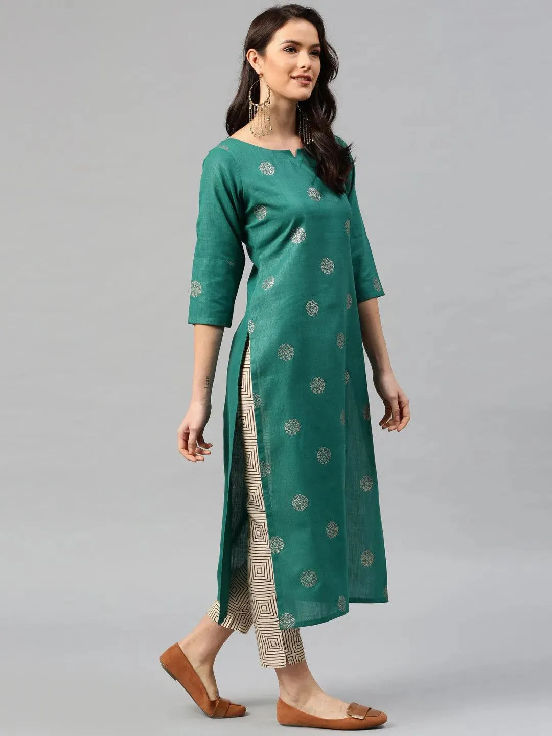 Green Printed Cotton Kurta - Libas