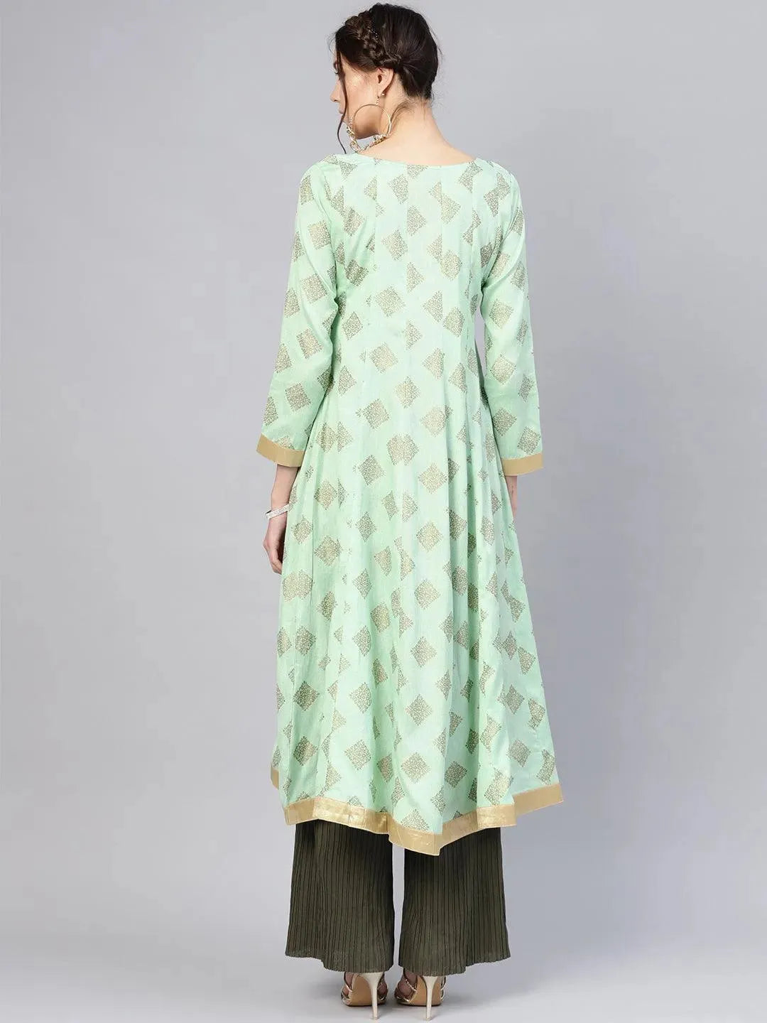 Green Printed Cotton Kurta - Libas 