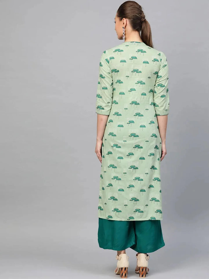 Green Printed Cotton Kurta - Libas