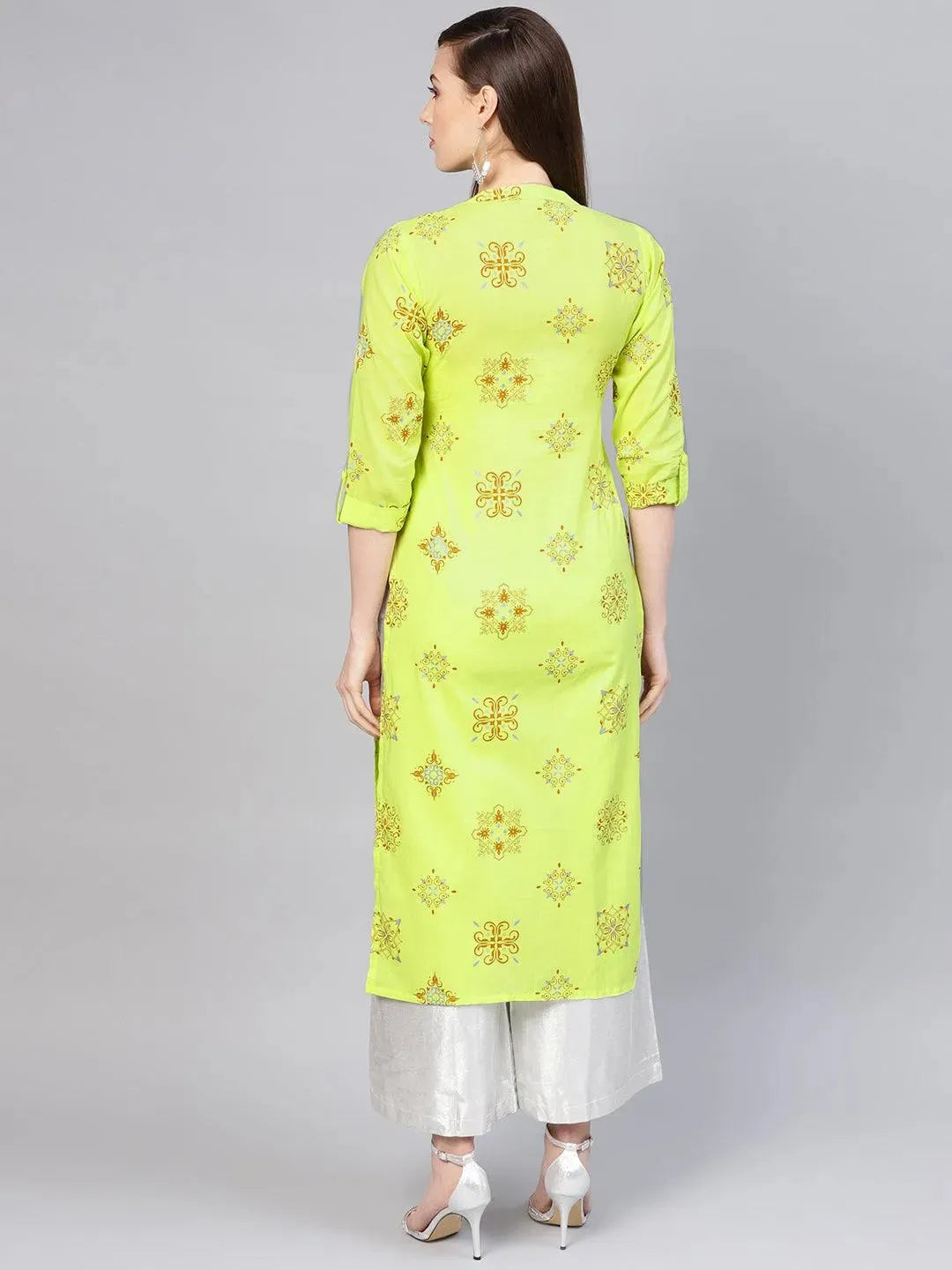 Green Printed Cotton Kurta - Libas 