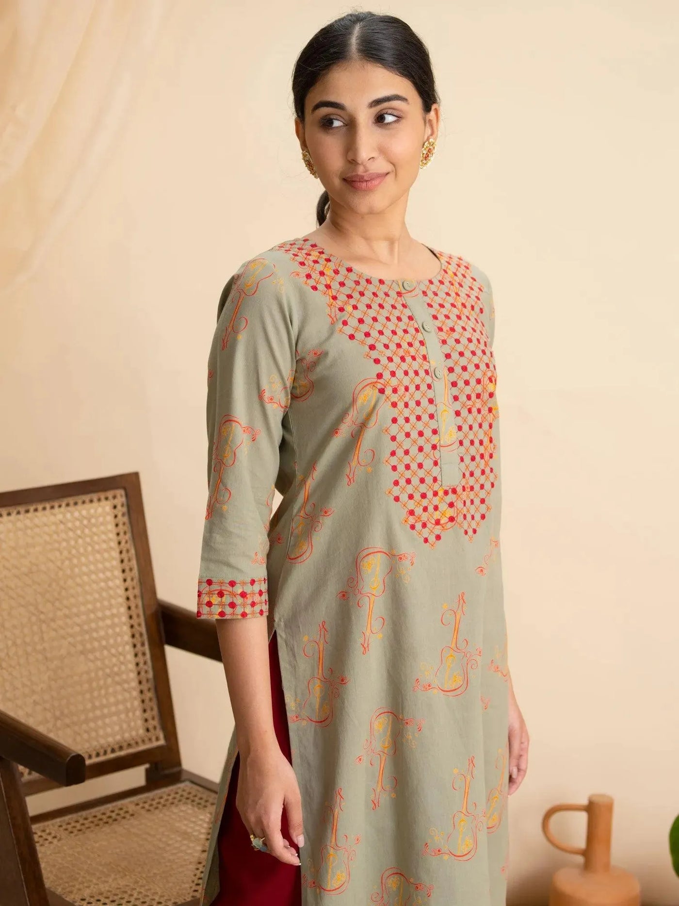 Green Printed Cotton Kurta - Libas