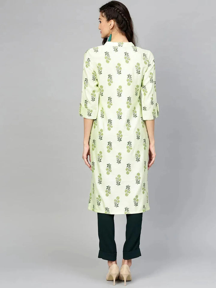 Green Printed Cotton Kurta - Libas