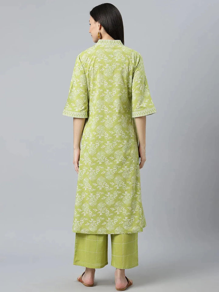 Green Printed Cotton Kurta - Libas