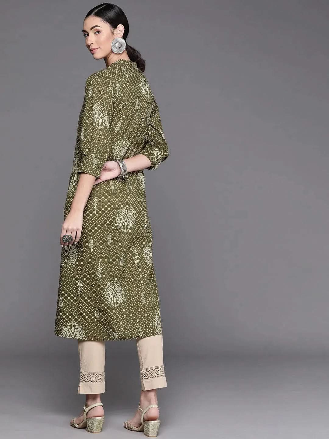 Green Printed Cotton Kurta - Libas 