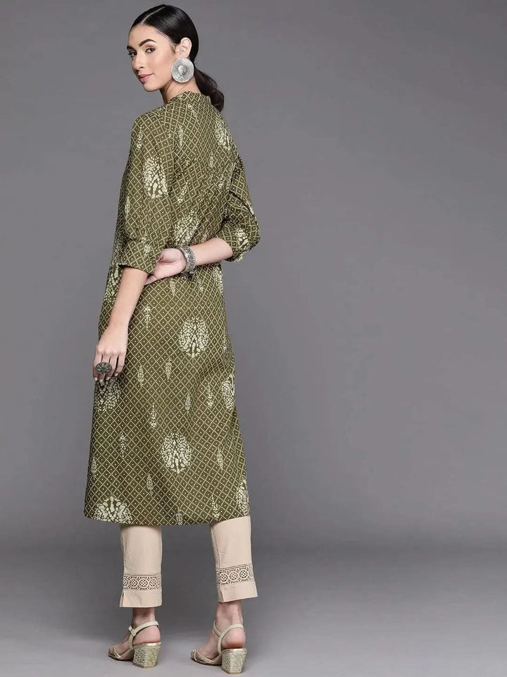 Green Printed Cotton Kurta - Libas