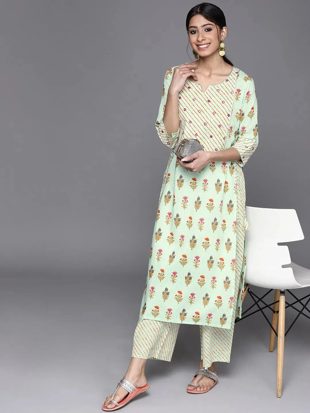 Green Printed Cotton Kurta - Libas