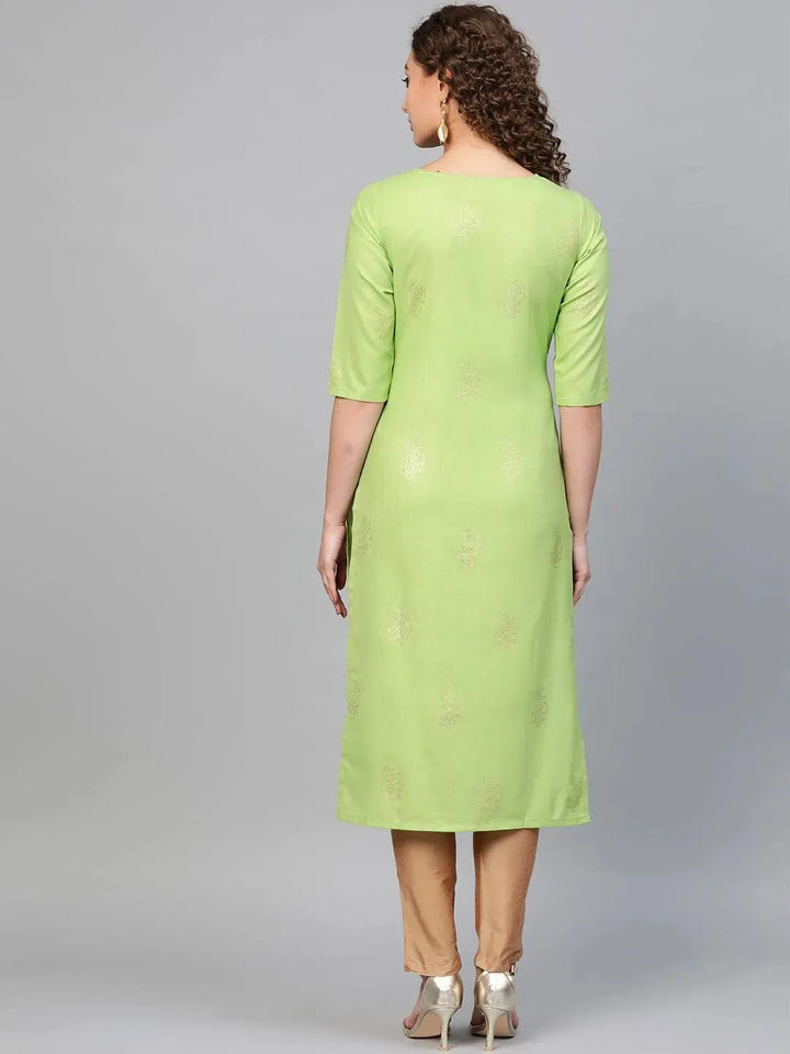 Green Printed Cotton Kurta - Libas