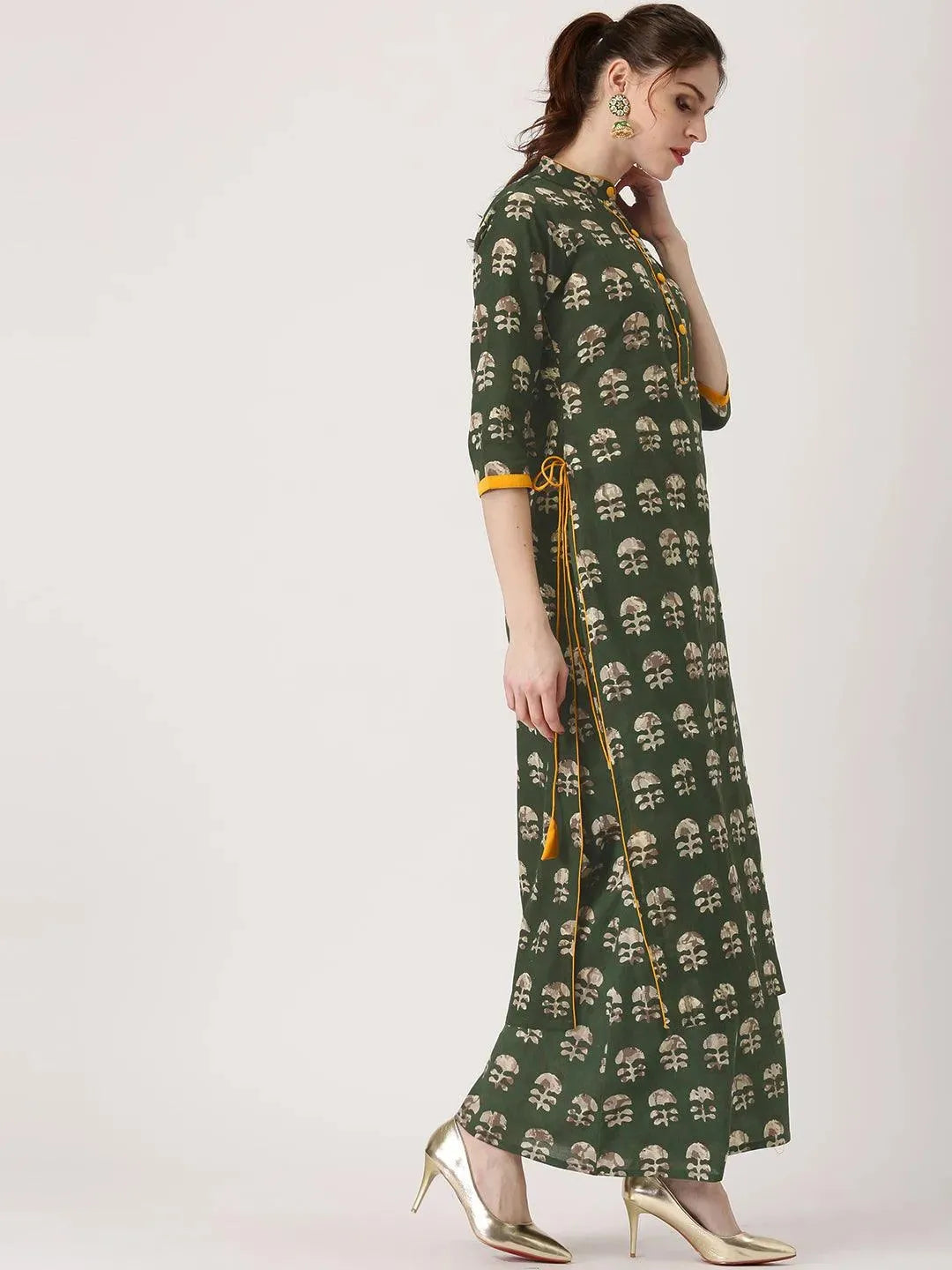Green Printed Cotton Kurta - Libas 