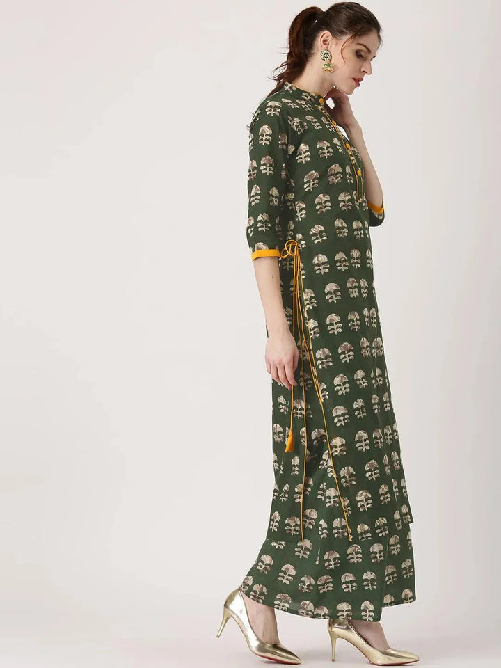 Green Printed Cotton Kurta - Libas
