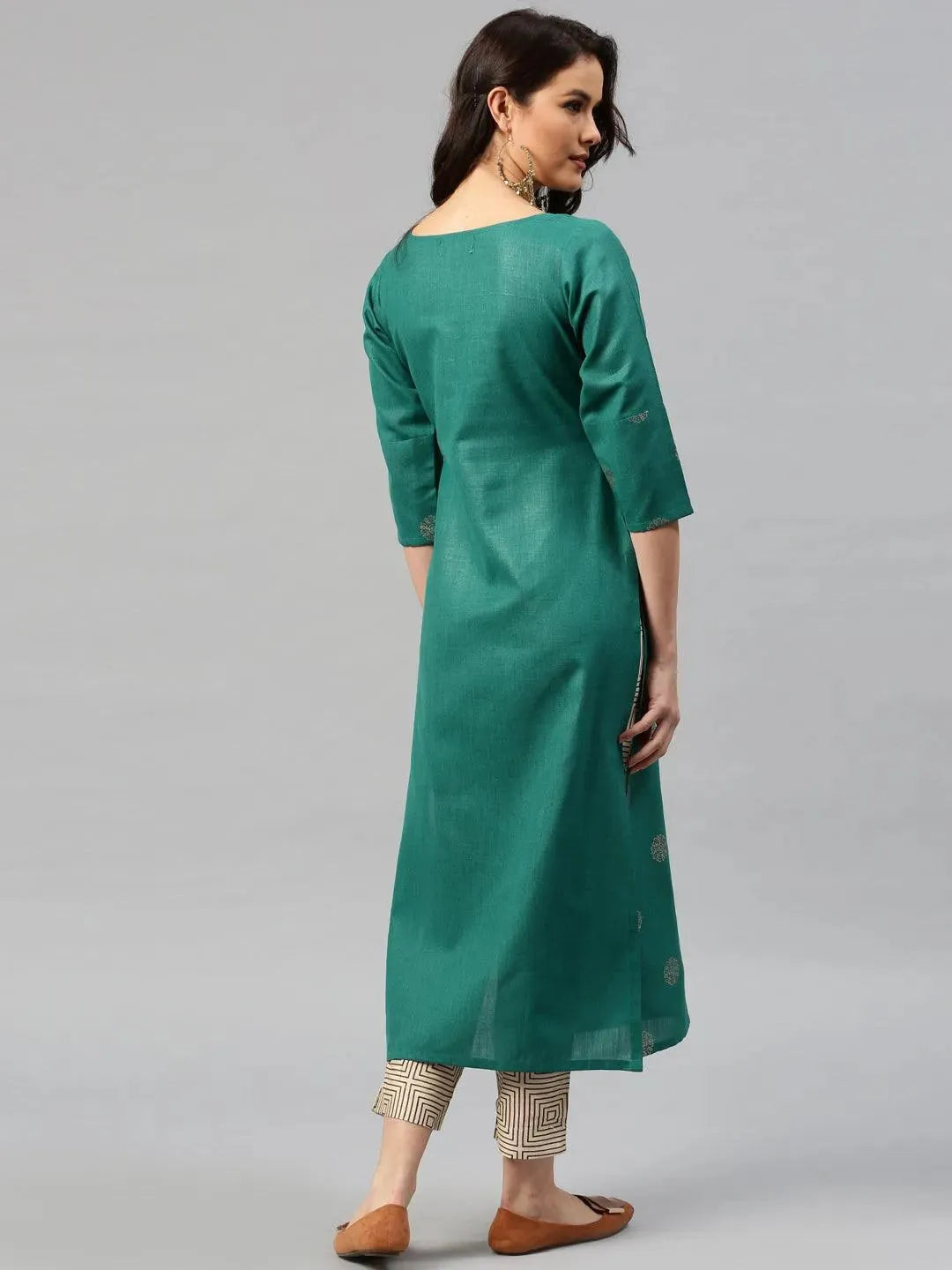 Green Printed Cotton Kurta - Libas 