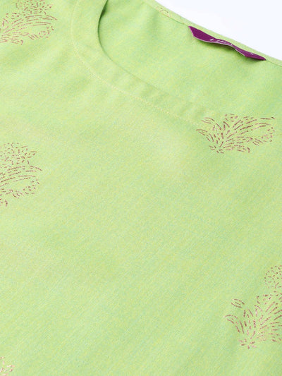 Green Printed Cotton Kurta - Libas