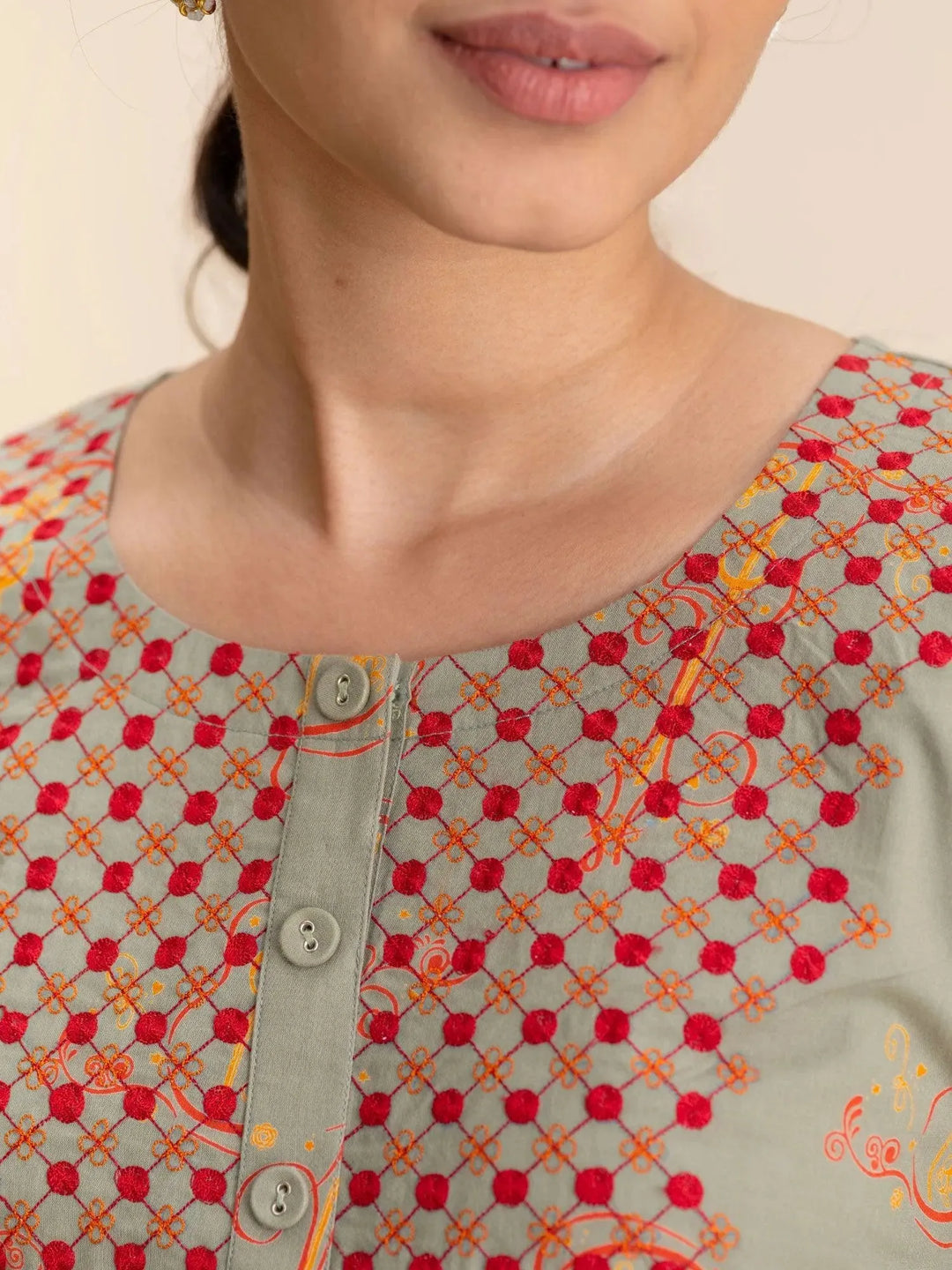 Green Printed Cotton Kurta - Libas 
