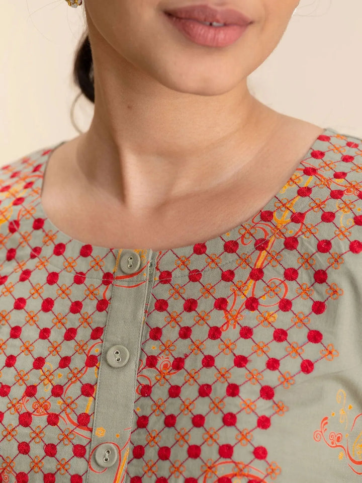 Green Printed Cotton Kurta - Libas