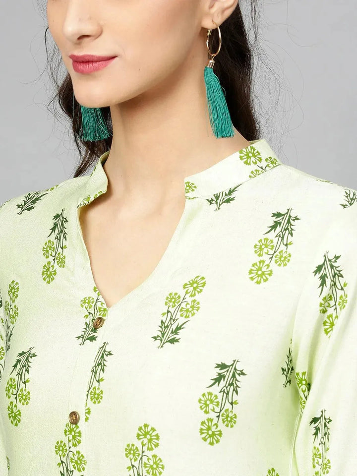 Green Printed Cotton Kurta - Libas