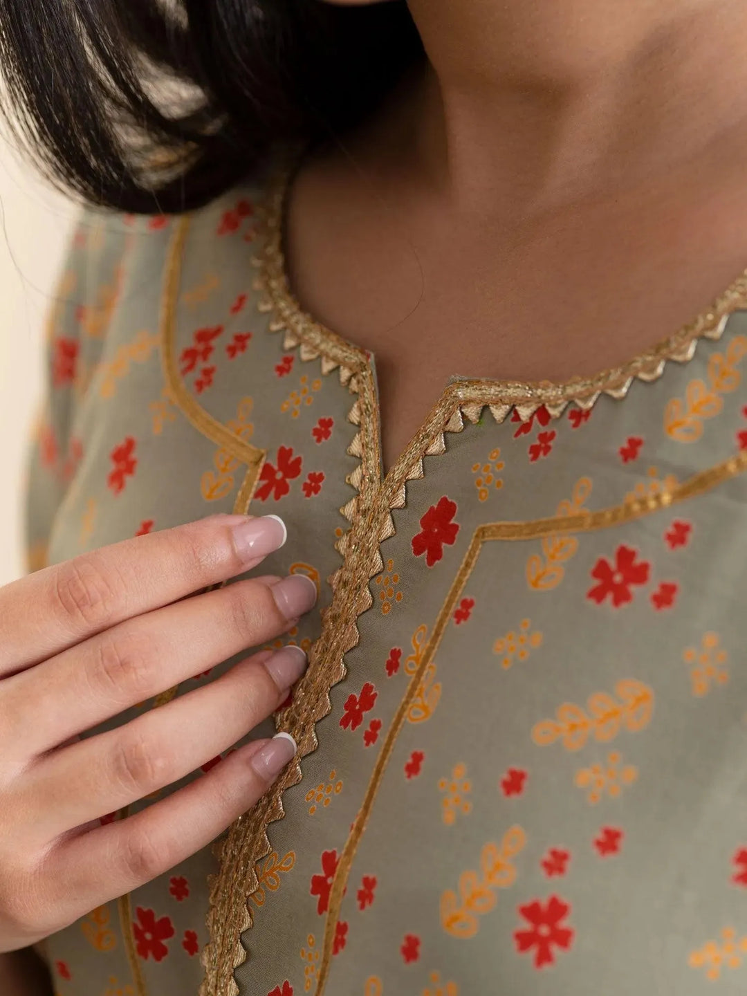 Green Printed Cotton Kurta - Libas 