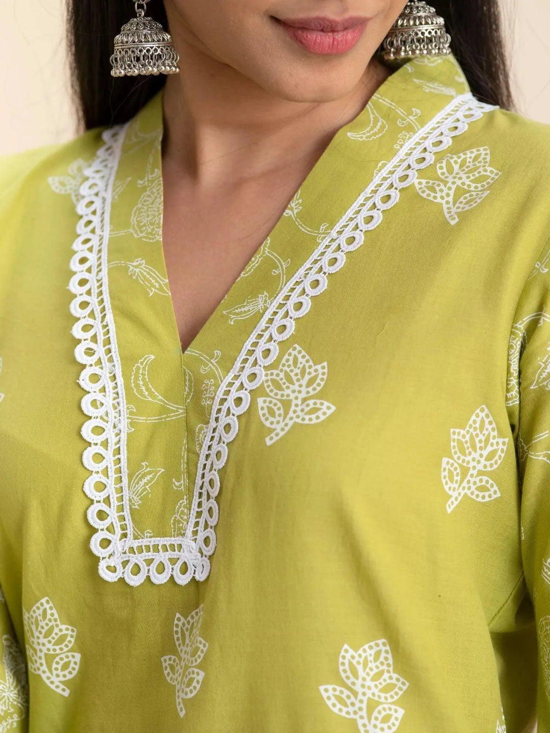 Green Printed Cotton Kurta - Libas 