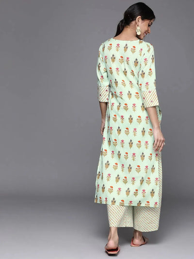 Green Printed Cotton Kurta - Libas